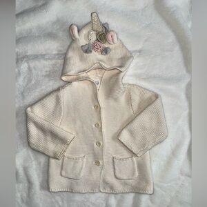 Baby GAP Cream Knit Unicorn Hooded Cardigan